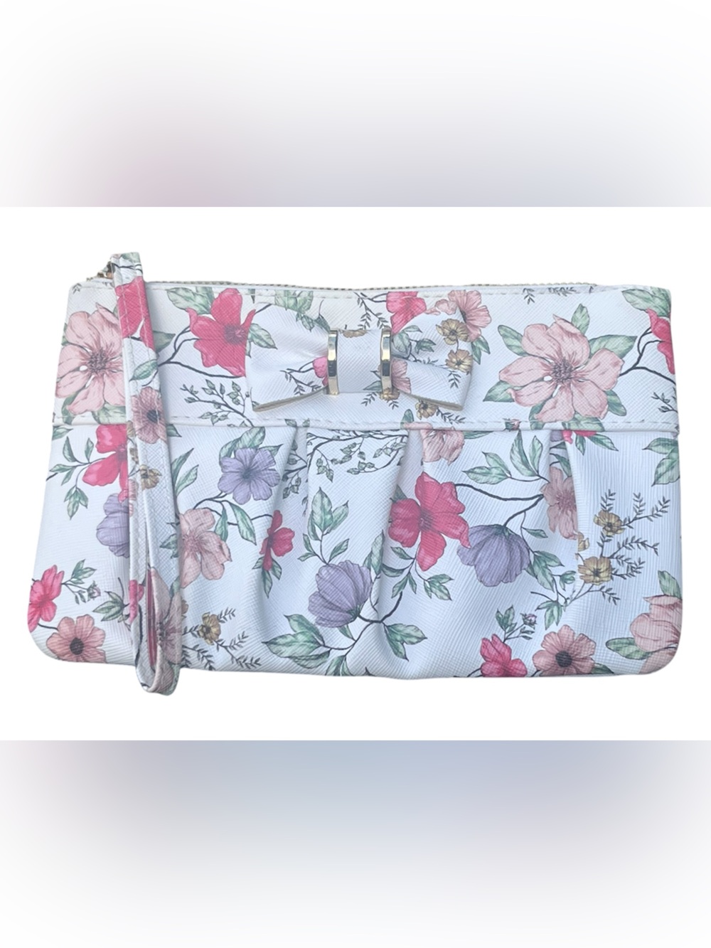 Safe Keeper Floral Wristlet Wallet Clutch Bow Zip Around Pink White